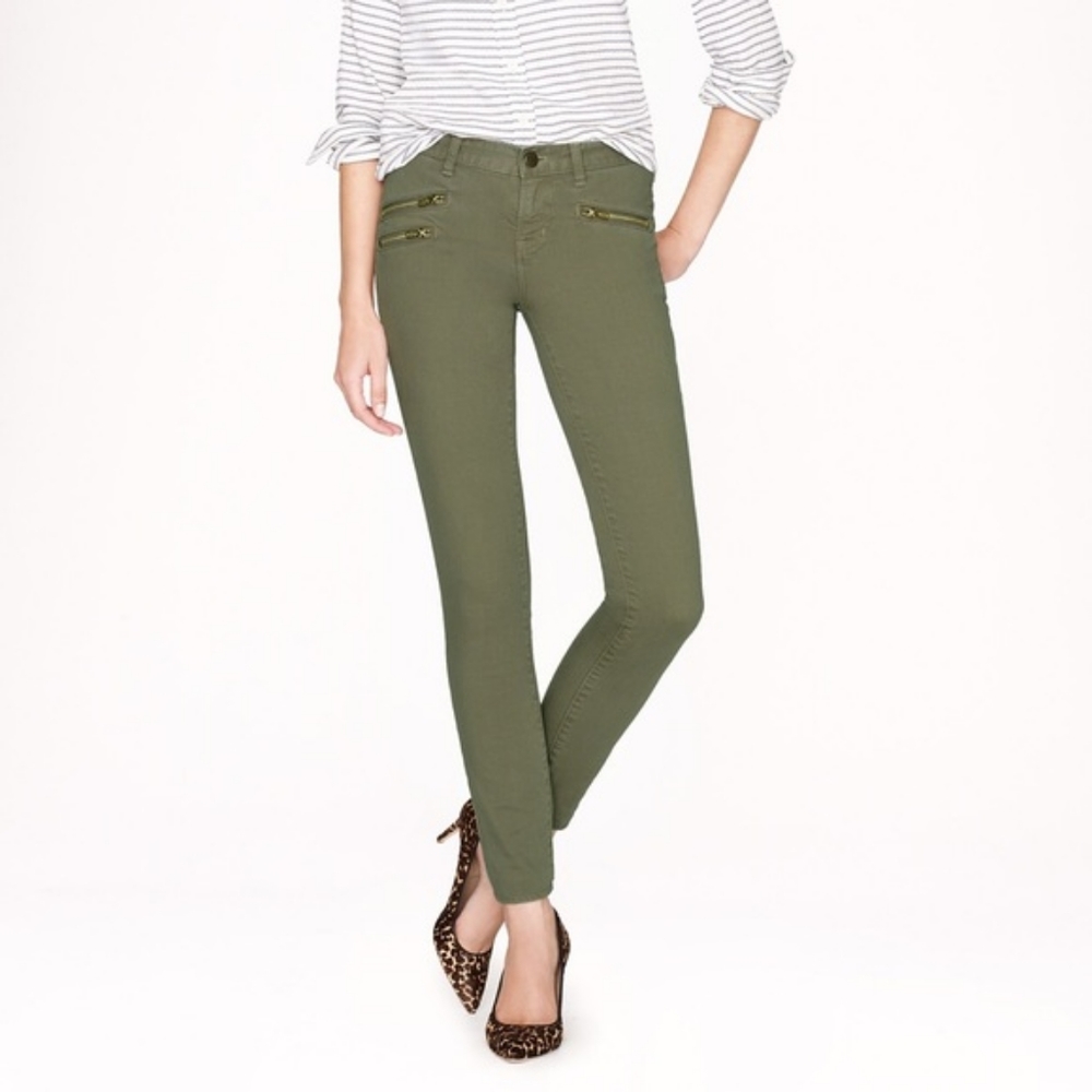 J. Crew Olive Green Jeans with Zipper Pockets